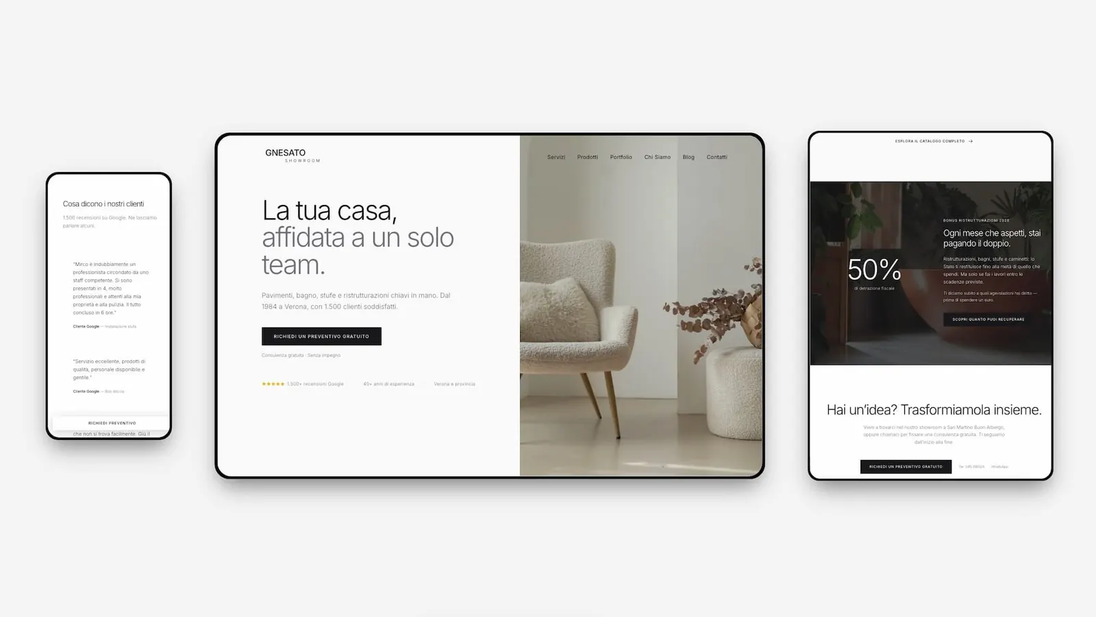 Gnesato Showroom: sito su desktop, tablet e mobile