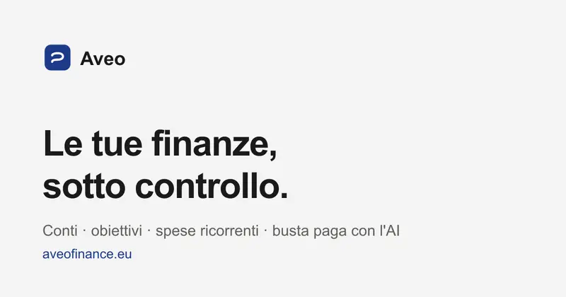 Il logo di Aveo con il motto: le tue finanze, sotto controllo
